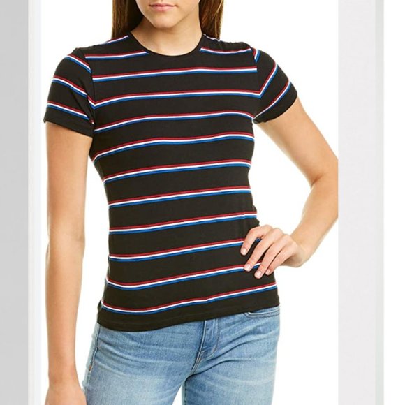 ATM Women's Short Sleeve Stripe Pima Cotton Jersey Fitted Baby T Shirt L - Picture 1 of 13